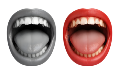 Two open mouths with teeth isolated on transparent background