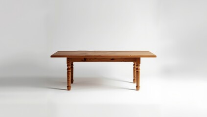 Fototapeta premium Wooden table showcasing detailed carving on a white backdrop, emphasizing craftsmanship for furniture restoration