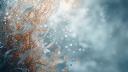Abstract blue, brown and white fuzzy blurred background with seaweed and water plants, suitable for UI backdrop and editorial headers