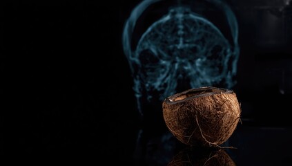 Coconut shell on black x-ray film, illustrating raw material inspection and quality control