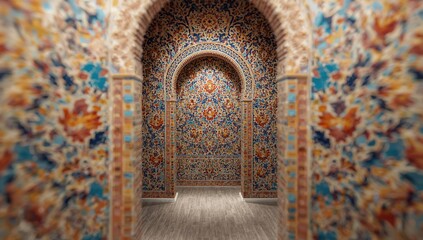 Colorful mosaic surface with out-of-focus backdrop, ideal for editorial headers, World Art Day