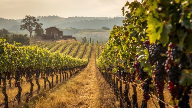 Red wine grapevines in a historic vineyard in Alentejo, focused on sustainable harvesting practices and regional viticulture.