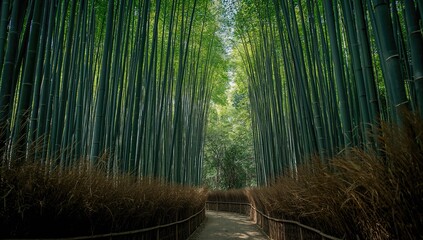 Fototapeta premium Arashiyama bamboo forest in Japan, used as a lush natural backdrop for scenery