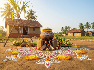 Pongal fectival celebration design background. sun worship and Tamil cultural festivity.