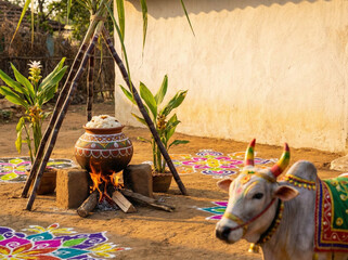 Pongal fectival celebration design background. sun worship and Tamil cultural festivity.