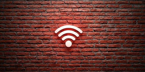 Wireless internet indicator icons over a weathered red brick wall surface, emphasizing signal strength visualization