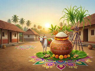 Pongal fectival celebration design background. sun worship and Tamil cultural festivity.
