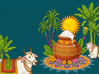 Pongal fectival celebration design background. sun worship and Tamil cultural festivity.