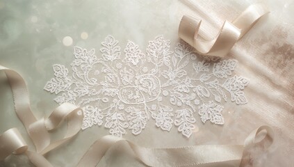 White silk lace material featuring guipure embroidery and ribbon tape accents serving as a decorative textile backdrop, texture background