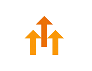 Three orange upward-pointing arrows, one centered above two, on a black background