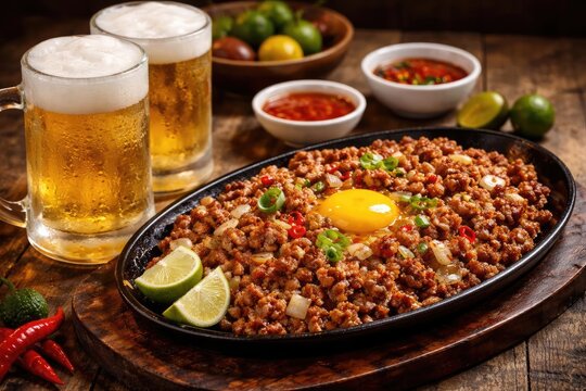 Filipino palate delighting in spicy pork sisig and cold beer pairing