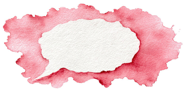 A watercolor-style speech bubble, outlined with a red hue, on a transparent background