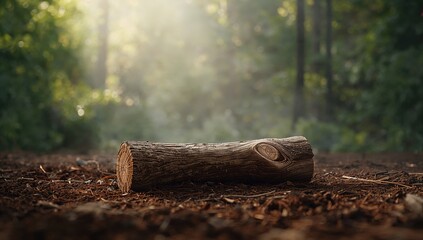 Fototapeta premium A pine branch lying atop a wooden plank, illustrating forest debris, Earth Day