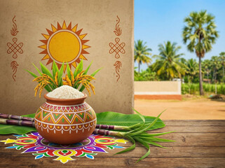 Pongal fectival celebration design background. sun worship and Tamil cultural festivity.