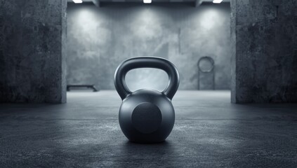 Kettlebell in gym setting with digital overlay, used for strength training and exercise monitoring