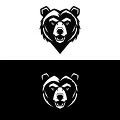 Bear head logo template vector icon design on black and white background