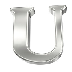 Shiny Metallic Chrome Silver Three-Dimensional Uppercase Letter U Isolated on a Deep Black Studio Background. © Graphic123