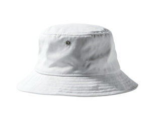Isolated white bucket hat with a slight shadow, showcasing its shape on a black background