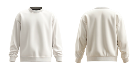 Front and back view of a cream-colored, long-sleeved garment with a round collar and ribbed cuffs