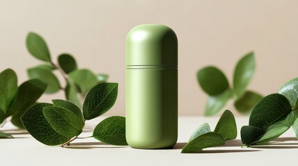 Deodorant Supplement clean beauty wellness concept with natural capsules green aesthetic and fresh lifestyle
