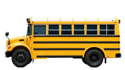 Yellow school bus side view isolated