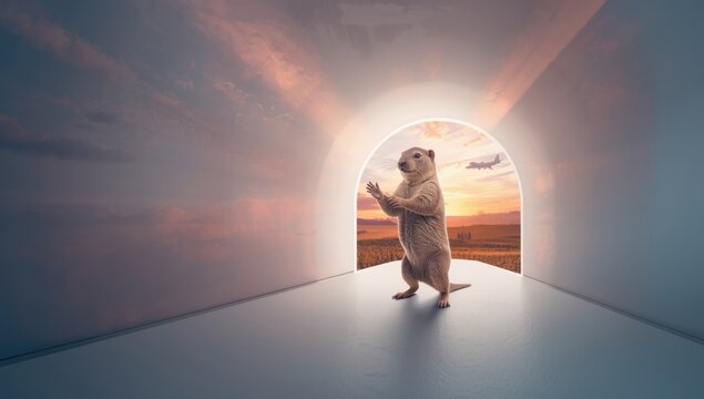 Naked molerat, alert and standing at tunnel entrance, illustrating burrow security behavior
