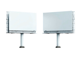 Obraz premium Two rectangular outdoor advertising billboards on tall cylindrical poles against black background