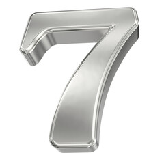 Shiny isolated three-dimensional metal number seven on a stark black background, symbolizing luck, quality, and numerical value.