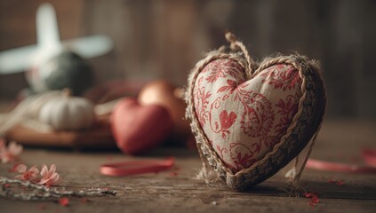 Valentine's Day themed heart ornament, decorative accent for romantic occasion