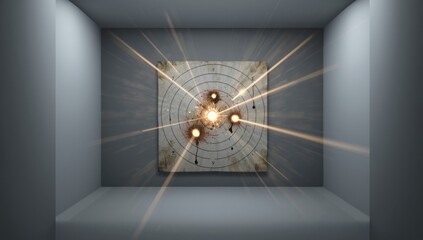 Target with multiple holes and light projections, useful for training or calibration of shooting accuracy, International Shooting Day