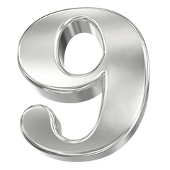 Shiny Chrome Silver Number Nine Isolated  for Luxury, Finance, and High-Tech Concepts