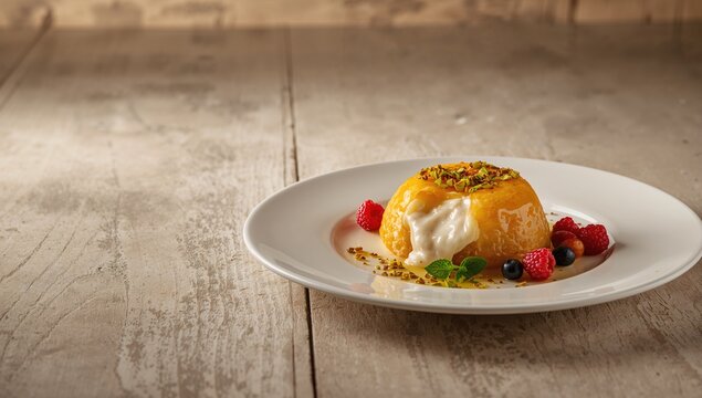 Cheese-filled Kunafa Nablus layered with pistachios, served as a sweet treat during festive occasions