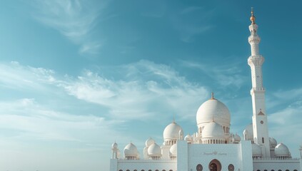 White marble Islamic mosque against Abu Dhabi sky, architectural landmark, travel and tourism, World Tourism Day