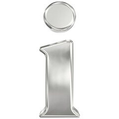 Information concept symbol: Shiny metallic 3D lowercase letter i rendered on a pure black background.