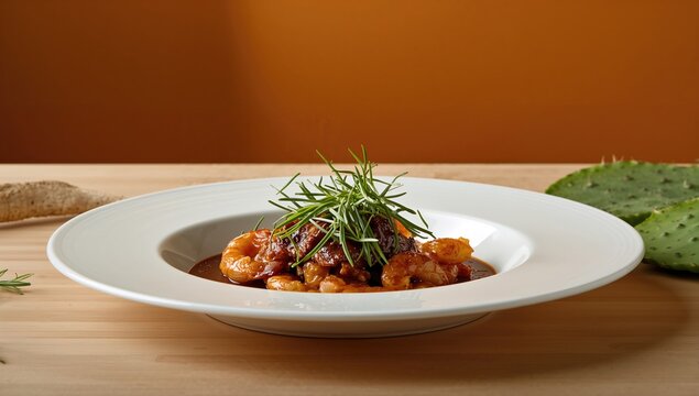 Romeritos dish with mole sauce and dried shrimps, highlighting traditional ingredients for cultural heritage