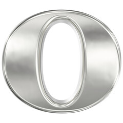 Polished Silver Chrome 3D Letter O or Number Zero Isolated on High Contrast Black Background.