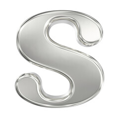 Sleek 3D Silver Chrome Uppercase Letter S Isolated on a Pure Black Background for Typography and Design Projects