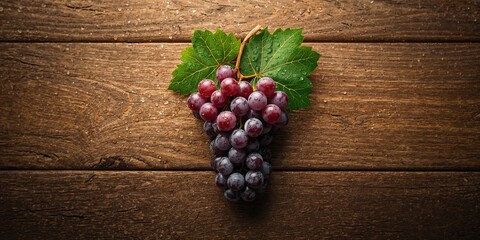 Cluster of grapes resting on rustic wood, highlighting natural produce for nutrition, World Harvest Day