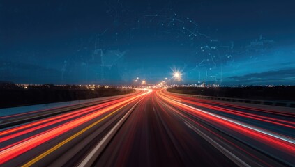 Obraz premium Blurred road scene with fast-moving traffic, highlighting transportation efficiency