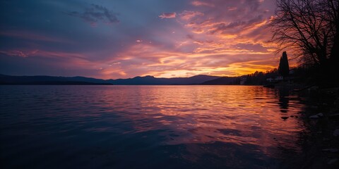 Trasimeno Lake at dusk in Umbria, ideal for serene landscape backgrounds