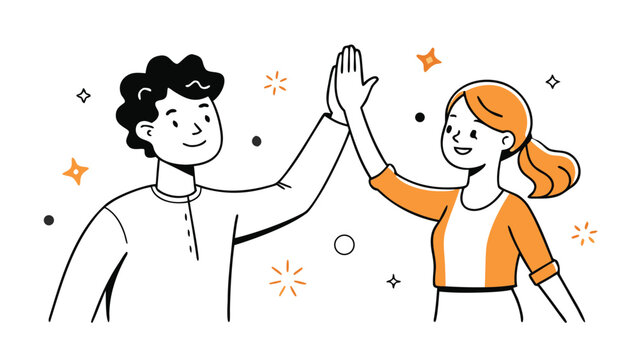 A joyful moment captured as a man and woman high five each other, expressing excitement and camaraderie..eps