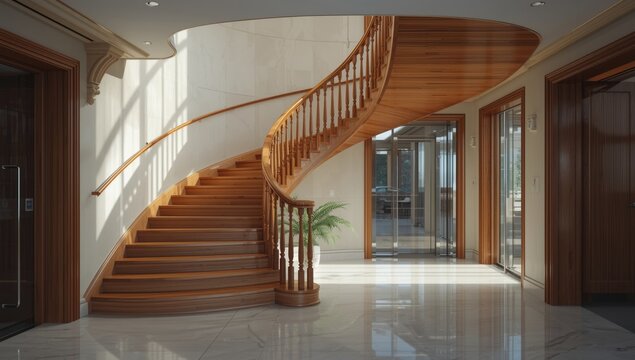 Building's interior hallway featuring stairs and elevator shaft, emphasizing safety and maintenance accessibility