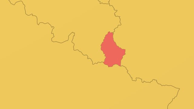 Luxembourg on Globe. Animated zoom into the country in Ocean Blue Golden Yellow color palette. Luxembourg logo animation. Map with meridians, parallels. Trending video.
