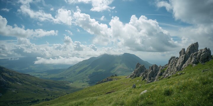 Scenic outlook from Tryfan's northern slope toward Carnedd Llewelyn, Snowdonia, emphasizing rugged landscape and bright sunlight, Earth Day