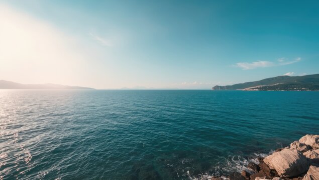 Sea and sky seen from Kos to Nyssiros highlighting natural landscape and water bodies, World Oceans Day