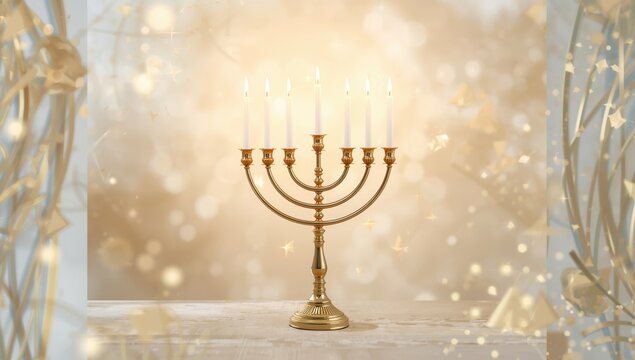 Hanukkah menorah with candles, a spiritual Jewish ritual object, festive illumination, holiday tradition