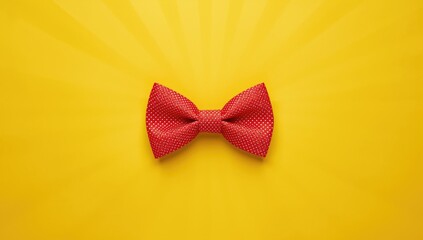 Bright yellow background featuring a red polka dot bow tie with white dots, emphasizing pattern and color contrast for layout