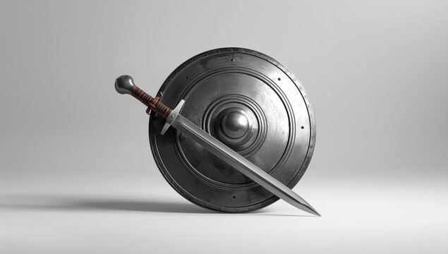 Ancient spear or sword on plain white backdrop for educational displays
