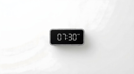 Modern digital alarm clock showing 7:30 AM on white background