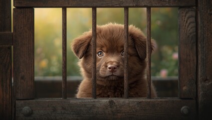 Obraz premium Canine behind bars, emphasizing enclosure and safety measures